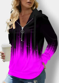 Quarter Zip Ombre Long Sleeve Hoodie