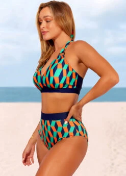 Color Block High Waisted Geometric Print Bikini Set -Rosewe Promotion Store 286689 P 16393853425152