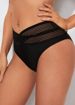 High Waisted Cross Strap Black Swimwear Panty -Rosewe Promotion Store 286957 P 16371438651362