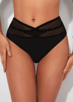 High Waisted Cross Strap Black Swimwear Panty -Rosewe Promotion Store 286957 P 16371438653343