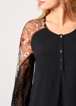 Lace Stitching Black Long Sleeve Blouse -Rosewe Promotion Store 286969 P 16375744652504
