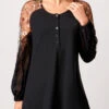 Lace Stitching Black Long Sleeve Blouse 1 Lace Stitching Black Long Sleeve Blouse -Rosewe Promotion Store 286969 P 16375744658693
