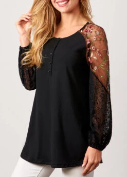Lace Stitching Black Long Sleeve Blouse -Rosewe Promotion Store 286969 P 16375744659112