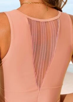 Mesh Stitching Pink Wide Strap Swimdress And Shorts -Rosewe Promotion Store 287105 P 16431654217094