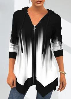 Asymmetric Hem Drawstring Detail White Hoodie