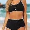 High Waisted Black Decorative Button Bikini Set 2 High Waisted Black Decorative Button Bikini Set -Rosewe Promotion Store 287354 P 16424979811080