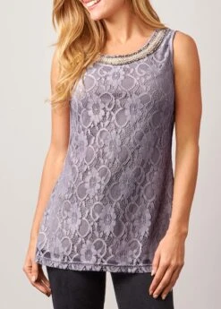 Lace Patchwork Cardigan And Round Neck Grey Tank Top -Rosewe Promotion Store 287553 P 16405846873533