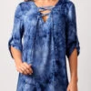 Blue Tie Dye Lace Up Blouse -Rosewe Promotion Store 287688 P 16376591810100