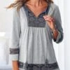 Lace Panel Grey Tassel 3/4 Sleeve Blouse -Rosewe Promotion Store 288333 P 16393890007080