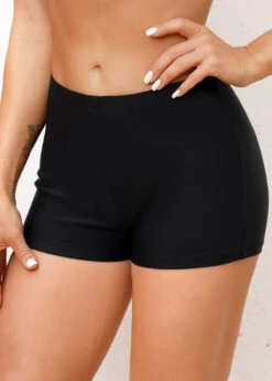 Mid Waisted Elastic Detail Black Swimwear Shorts -Rosewe Promotion Store 288530 P 164187152102202
