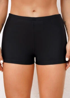 Mid Waisted Elastic Detail Black Swimwear Shorts
