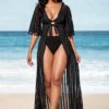 Black Tie Front 3/4 Sleeve Sheer Cover Up -Rosewe Promotion Store 288694 P 16372218327760