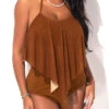 Asymmetric Hem Mesh Light Khaki Halter Tankini Set -Rosewe Promotion Store 288699 P 16421364538920