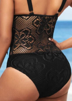 Tassel Lace Patchwork Black One Piece Swimwear -Rosewe Promotion Store 288753 P 16479435571704