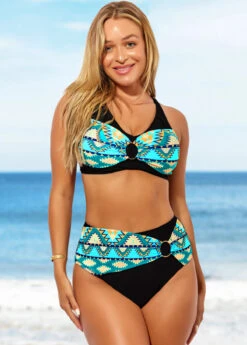 Tribal Print Black High Waisted Cross Strap Bikini Set -Rosewe Promotion Store 288785 P 16389654017653