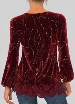 Velvet Stitching Hot Stamping Wine Red Blouse 7 Velvet Stitching Hot Stamping Wine Red Blouse -Rosewe Promotion Store 288824 P 1637056225211