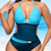 Cutout Tie Back Peacock Blue One Piece Swimwear -Rosewe Promotion Store 288874 P 16372195373800