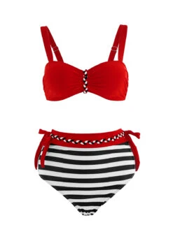 Color Block High Waisted Stripe Print Bikini Set -Rosewe Promotion Store 288879 P 16970176025865