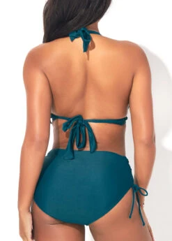 Mid Waist Peacock Blue Halter Bikini Set -Rosewe Promotion Store 288996 P 16418016305081