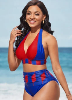 Geometric Print Royal Blue High Waisted Bikini Set -Rosewe Promotion Store 289000 P 16378970048202