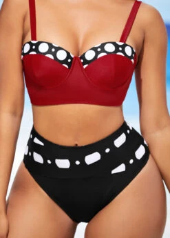 Color Block High Waisted Polka Dot Bikini Set -Rosewe Promotion Store 289002 P 16424152204473
