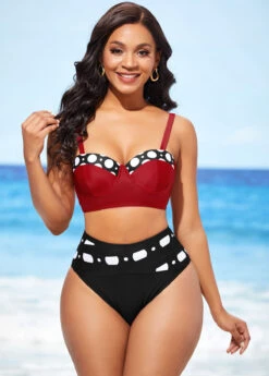 Color Block High Waisted Polka Dot Bikini Set