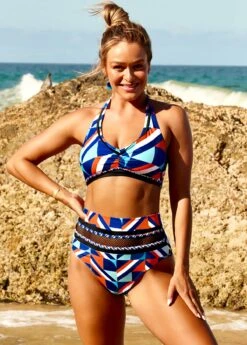 Fishnet Panel High Waisted Multi Color Bikini Set