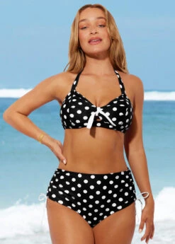Polka Dot High Waisted Halter Black Bikini Set -Rosewe Promotion Store 289067 P 16387911834064