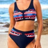 High Waisted American Flag Print Navy Blue Bikini Set 1 High Waisted American Flag Print Navy Blue Bikini Set -Rosewe Promotion Store 289147 P 16394780582503