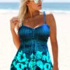 Cyan Floral Print Wide Strap Swimdress And Panty -Rosewe Promotion Store 289165 P 16433542738200