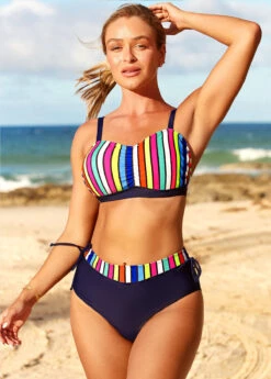 Striped Rainbow Color High Waisted Bikini Set -Rosewe Promotion Store 289169 P 16397330593903