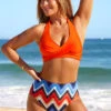 Chevron Print High Waisted Orange Halter Bikini Set -Rosewe Promotion Store 289178 P 16389465304800
