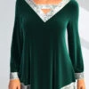 Velvet Stitching Asymmetric Hem Sequin Green T Shirt -Rosewe Promotion Store 289554 P 1636364039556