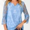 Split Neck Light Blue Lace Stitching Blouse -Rosewe Promotion Store 289842 P 16395618348440
