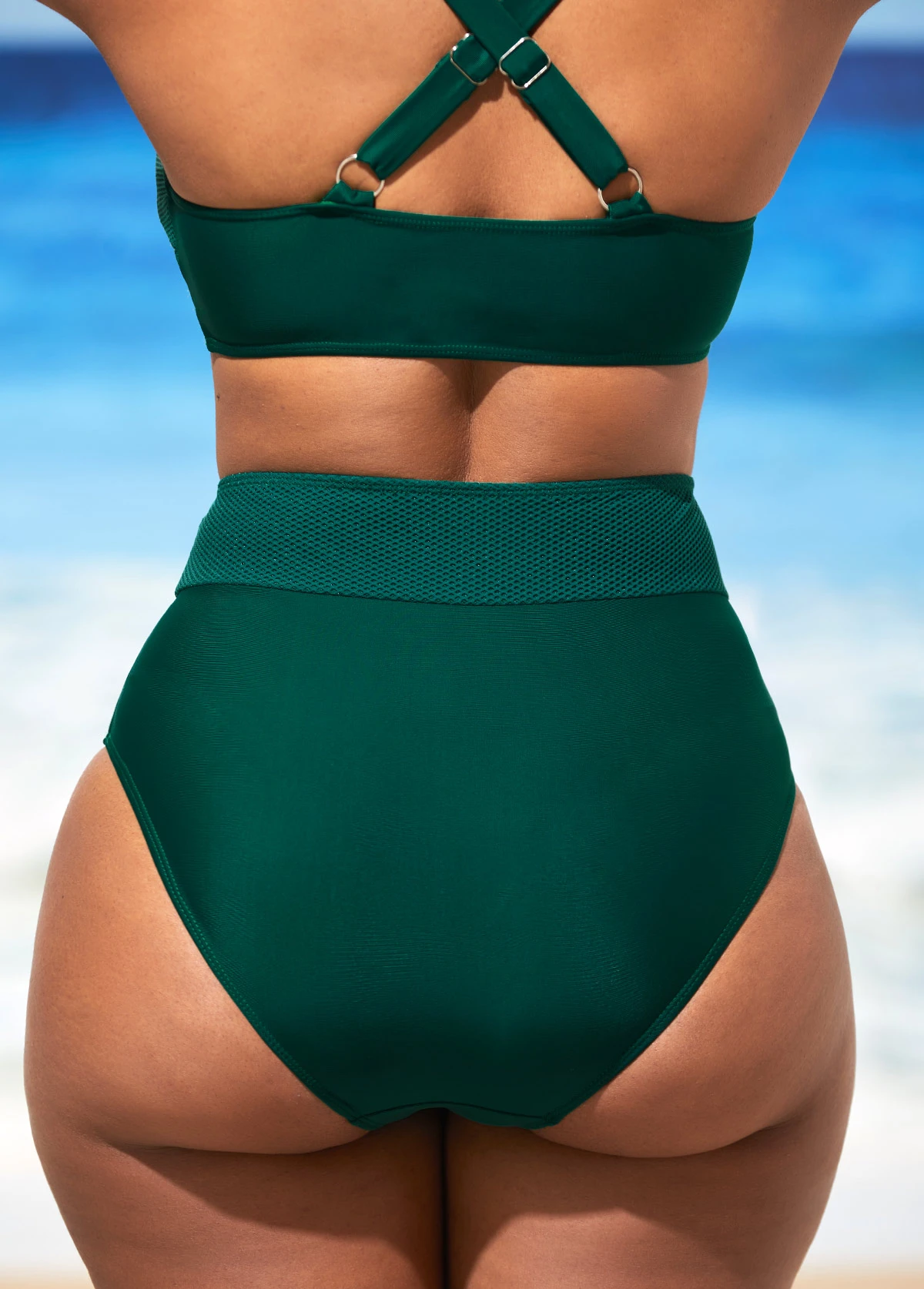 Dark Green Mesh Stitching High Waist Bikini Set 11 Dark Green Mesh Stitching High Waist Bikini Set - Image 9