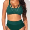 Dark Green Mesh Stitching High Waist Bikini Set -Rosewe Promotion Store 290238 P 16418056595900