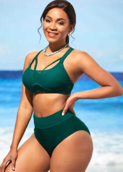 Dark Green Mesh Stitching High Waist Bikini Set 17 Dark Green Mesh Stitching High Waist Bikini Set -Rosewe Promotion Store 290238 P 16418056599286
