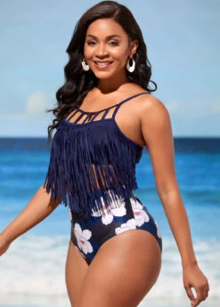 Navy Blue High Waisted Tassel Bikini Set -Rosewe Promotion Store 290239 P 16384198251443