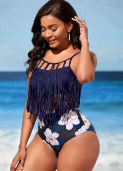 Navy Blue High Waisted Tassel Bikini Set -Rosewe Promotion Store 290239 P 16384198253842