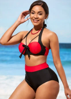 High Waisted Bowknot Color Block Bikini Set -Rosewe Promotion Store 290240 P 16383440361982