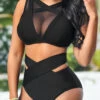 Mesh Stitching Black High Waisted Bikini Set -Rosewe Promotion Store 290249 P 16473372040990