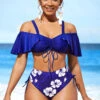 Flounce Floral Print Mid Waist Royal Blue Bikini Set -Rosewe Promotion Store 290257 P 16431934113590
