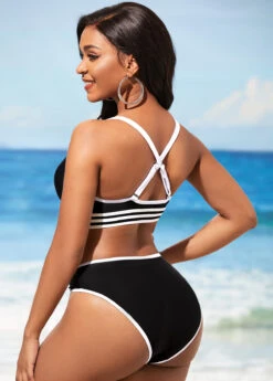 Contrast Stitch Cross Strap Black Bikini Set -Rosewe Promotion Store 290262 P 16381851976032