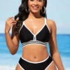 Contrast Stitch Cross Strap Black Bikini Set 1 Contrast Stitch Cross Strap Black Bikini Set -Rosewe Promotion Store 290262 P 16381851978100