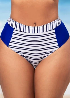 Royal Blue Stripe Print Contrast Bikini Set -Rosewe Promotion Store 290266 P 16384082041634