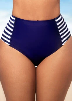 Navy Blue Stripe Print Cross Strap Bikini Set -Rosewe Promotion Store 290268 P 16419852562003