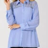 Lace Trim Turndown Collar Long Sleeve Blue Blouse -Rosewe Promotion Store 290301 P 16408586573660