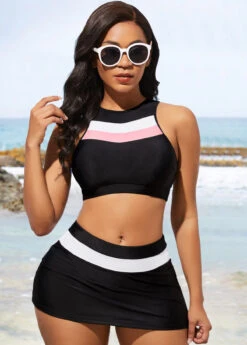 Mid Waist Black Contrast Bikini Set