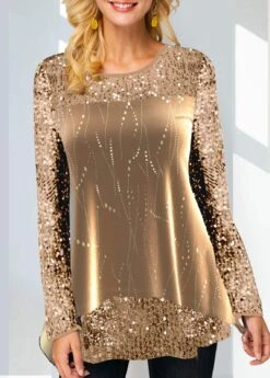 Gold Sequin Long Sleeve Hot Stamping Sweatshirt -Rosewe Promotion Store 290388 P 1636525741172