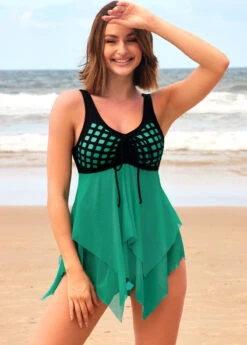 Cyan Tie Front Asymmetric Hem Swimdress And Panty -Rosewe Promotion Store 290423 P 16551697732485